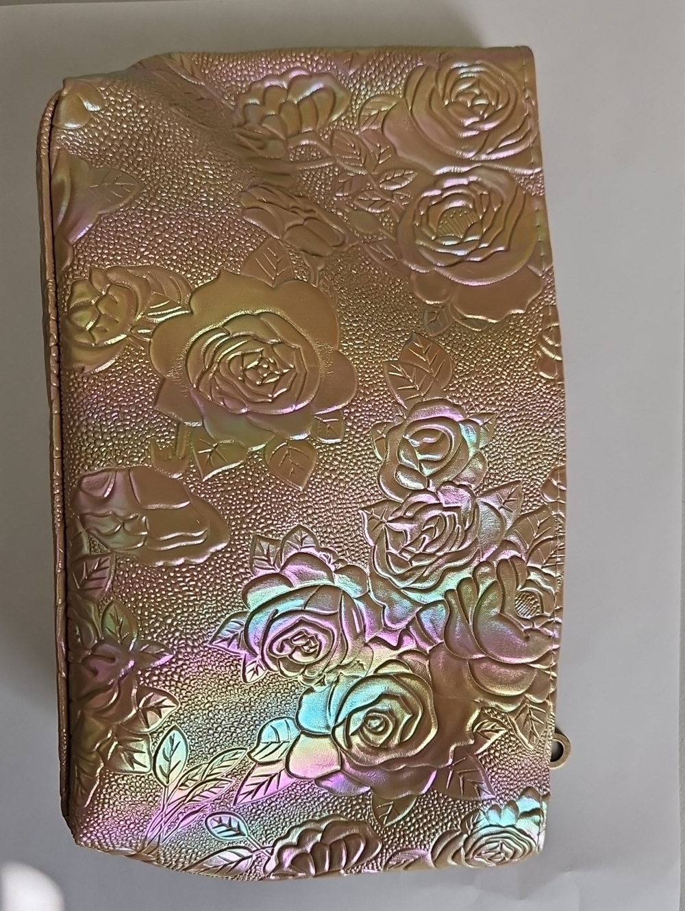 Iridescent Rose Embossed Makeup Bag - Pink
